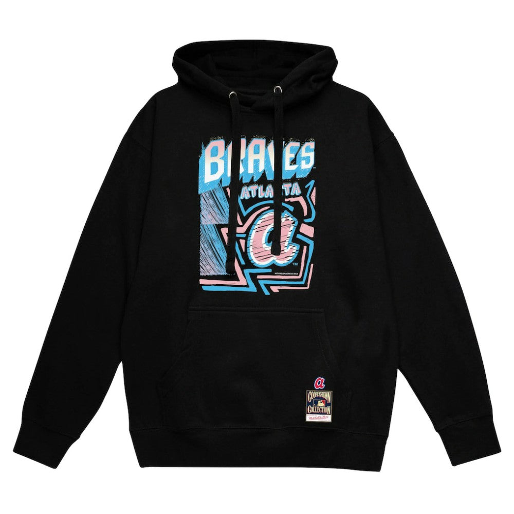 Black Atlanta Braves Mitchell & Ness Sidewalk Sketch Pullover Hoodie
