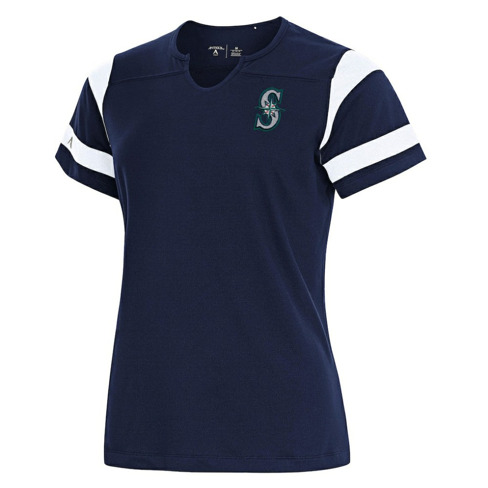 Navy Seattle Mariners Antigua Women's Encounter Notch Neck Top