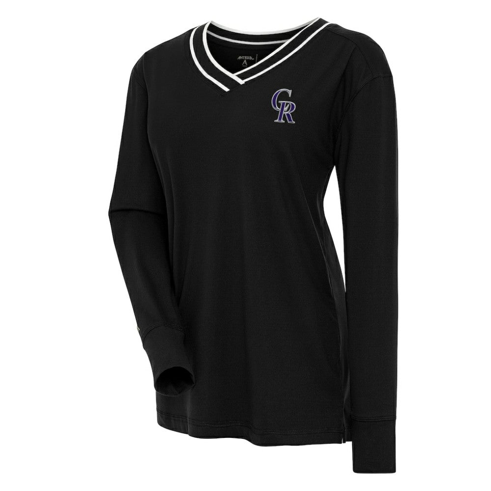 Black Colorado Rockies Antigua Women's Symbolic Long Sleeve V-Neck Top