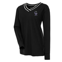 Black Colorado Rockies Antigua Women's Symbolic Long Sleeve V-Neck Top