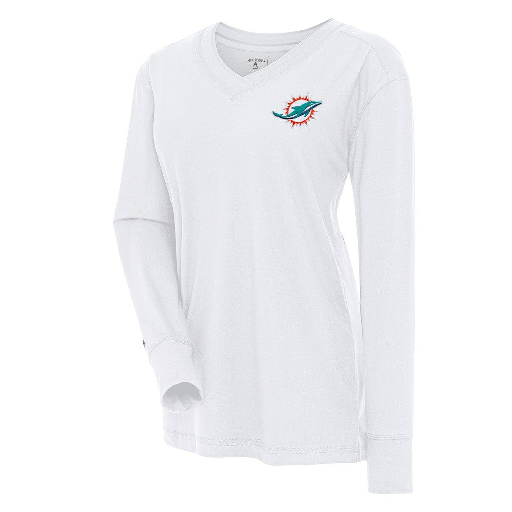 Antigua Women's Symbolic Long Sleeve V-Neck Top - Miami Dolphins Tops
