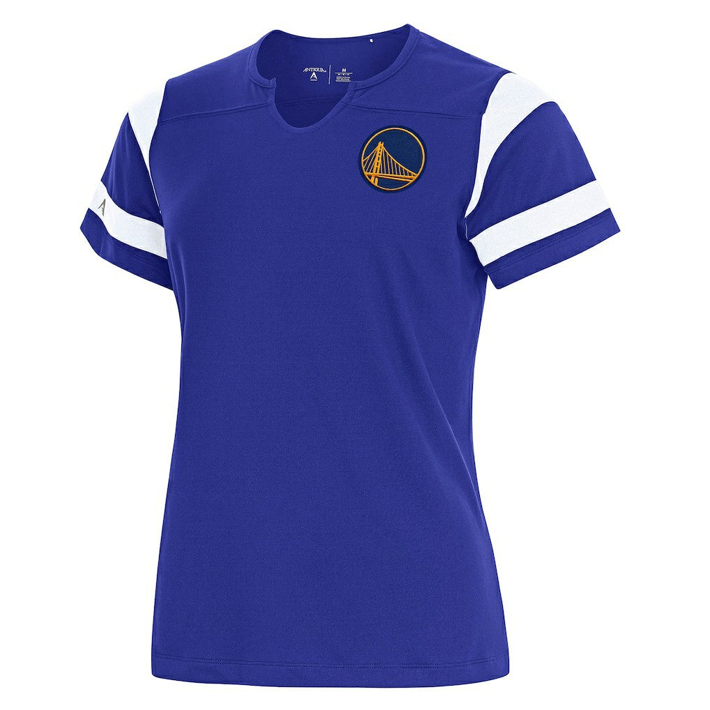 Golden State Warriors Antigua Women's Encounter Short Sleeve Notch Neck Top sale