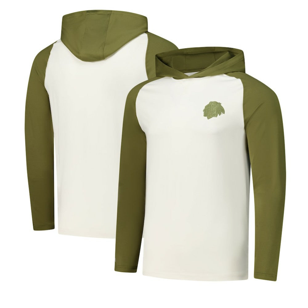 NHL Chicago Blackhawks Antigua Intrepid Sand Raglan Long Sleeve Hoodie T-Shirt
