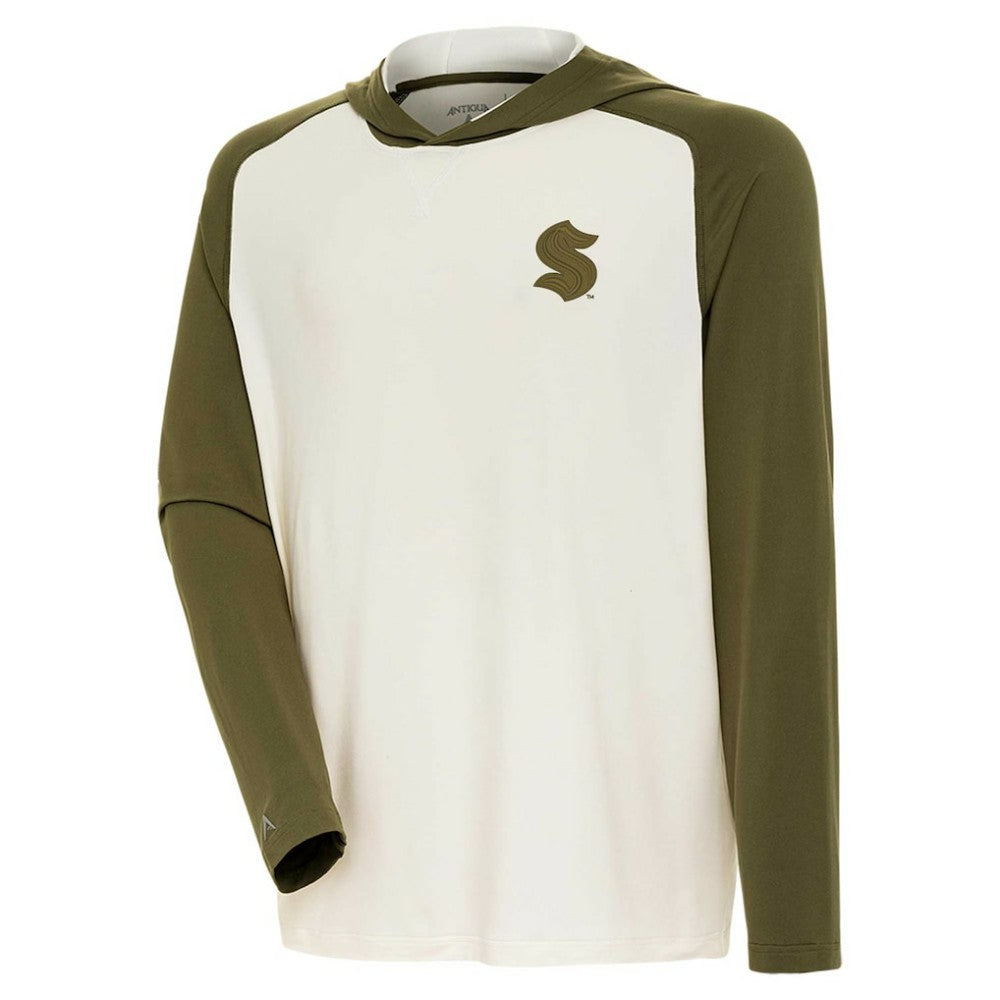 NHL Seattle Kraken Antigua Intrepid Sand Raglan Long Sleeve Hoodie T-Shirt