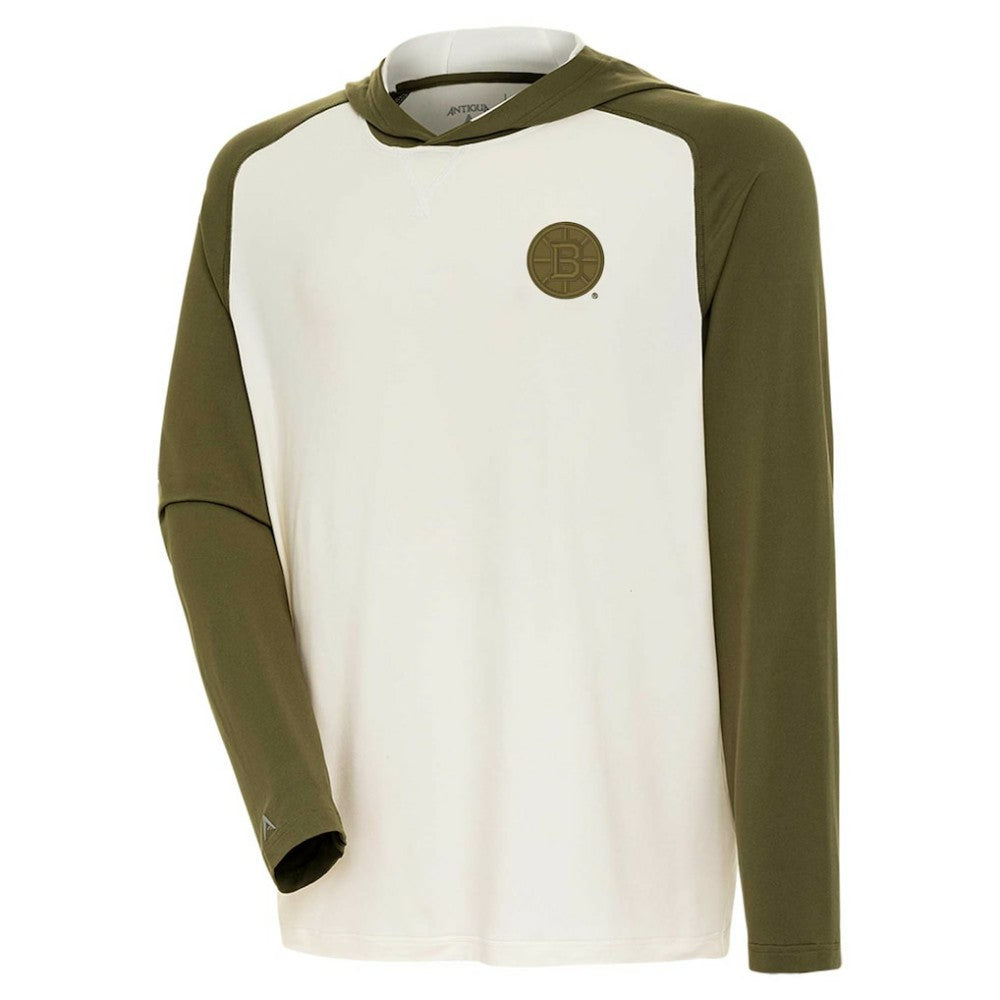 NHL Boston Bruins Antigua Intrepid Sand Raglan Long Sleeve Hoodie T-Shirt