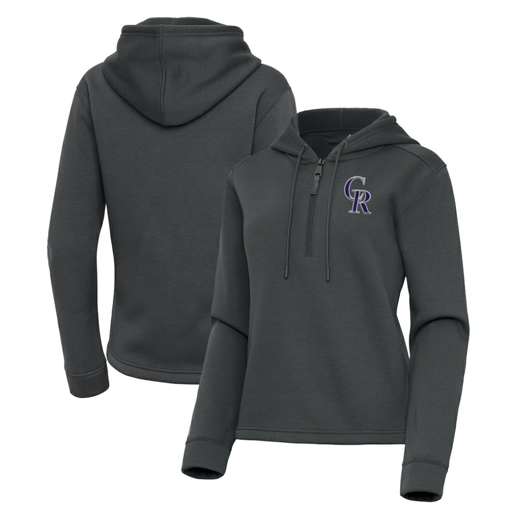 Pewter Colorado Rockies Antigua Women's Contemporary Quarter-Zip Hoodie