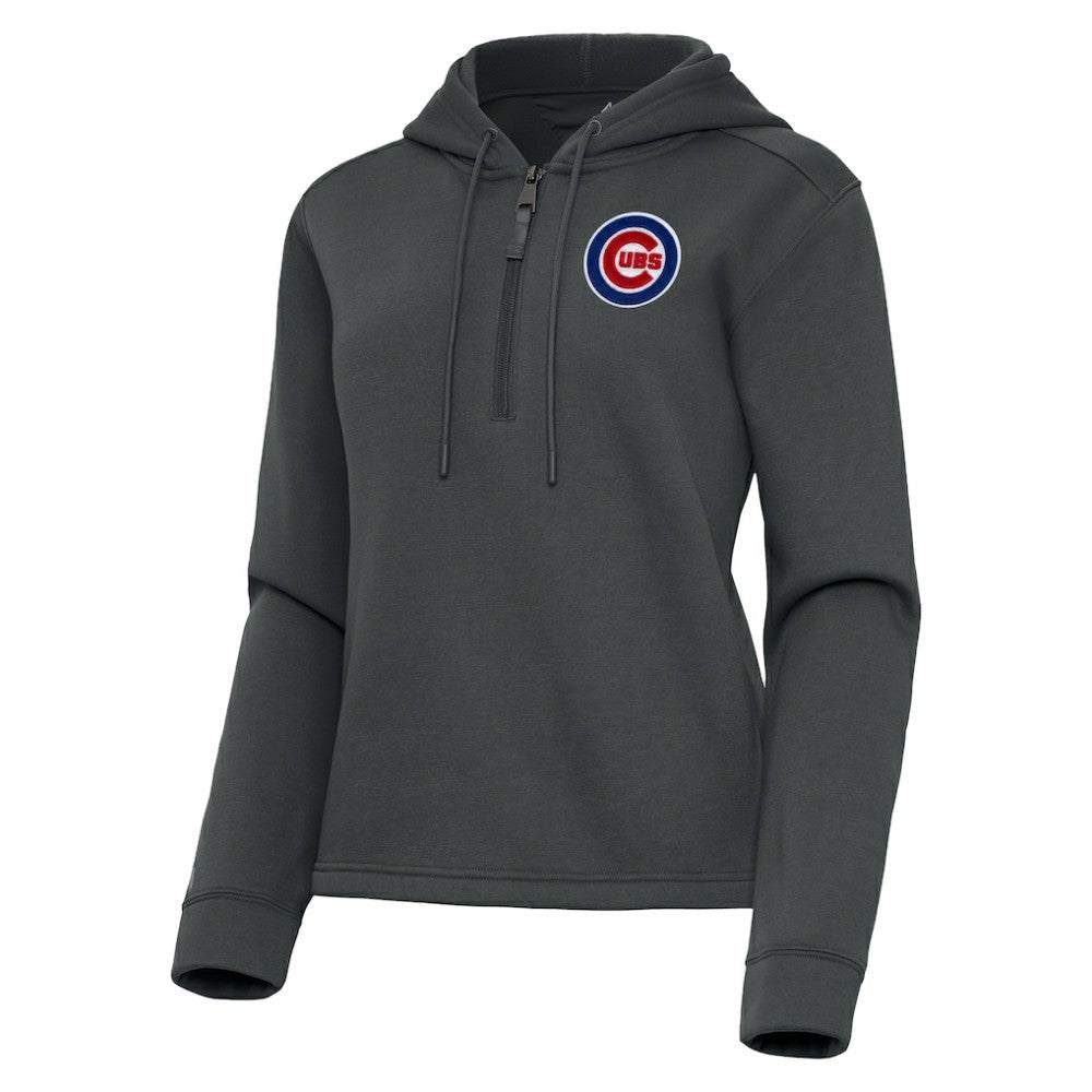 Pewter Chicago Cubs Antigua Women's Contemporary Quarter-Zip Hoodie