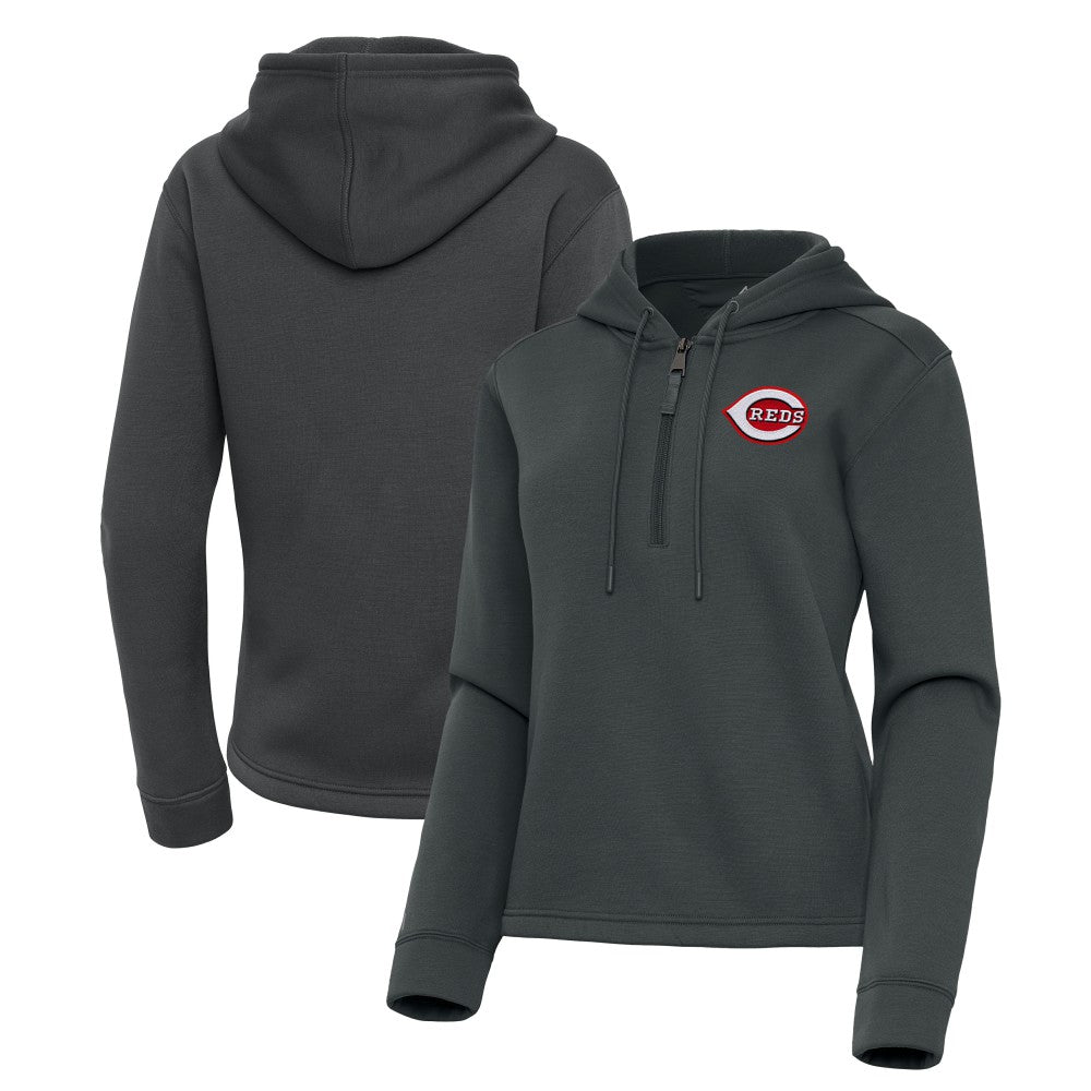 Pewter Cincinnati Reds Antigua Women's Contemporary Quarter-Zip Hoodie