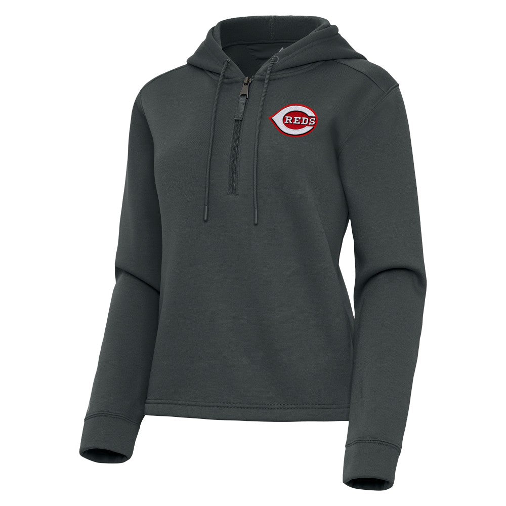 Pewter Cincinnati Reds Antigua Women's Contemporary Quarter-Zip Hoodie