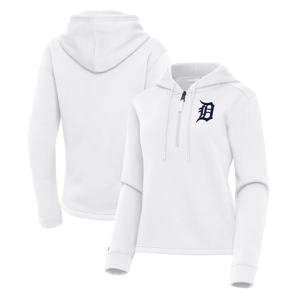 White Detroit Tigers Antigua Women's Contemporary Quarter-Zip Hoodie
