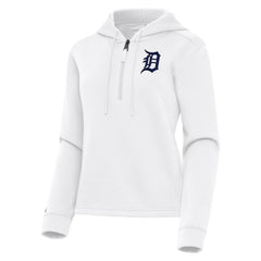 White Detroit Tigers Antigua Women's Contemporary Quarter-Zip Hoodie