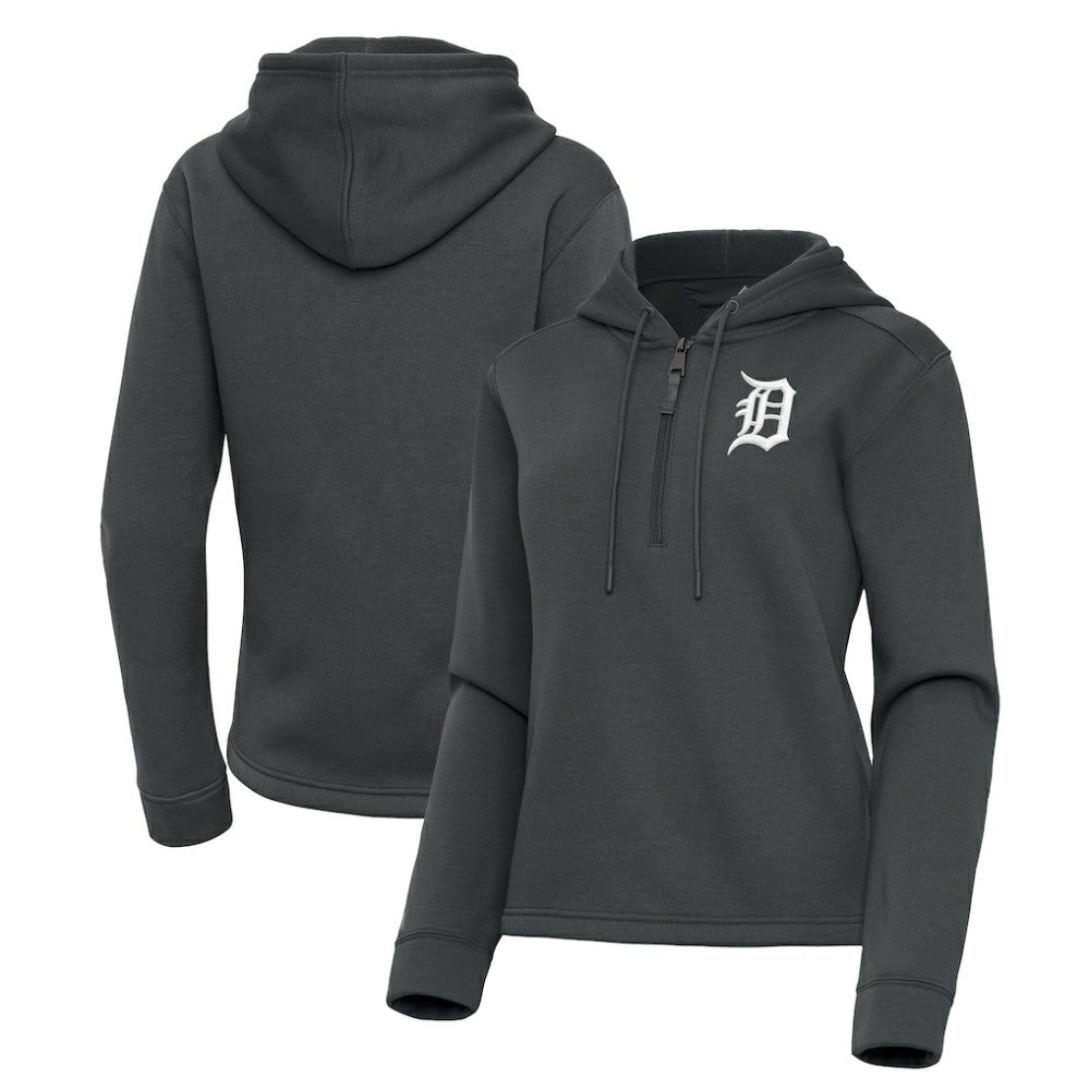 Pewter Detroit Tigers Antigua Women's Contemporary Quarter-Zip Hoodie