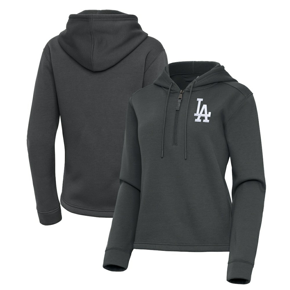 Pewter Los Angeles Dodgers Antigua Women's Contemporary Quarter-Zip Hoodie