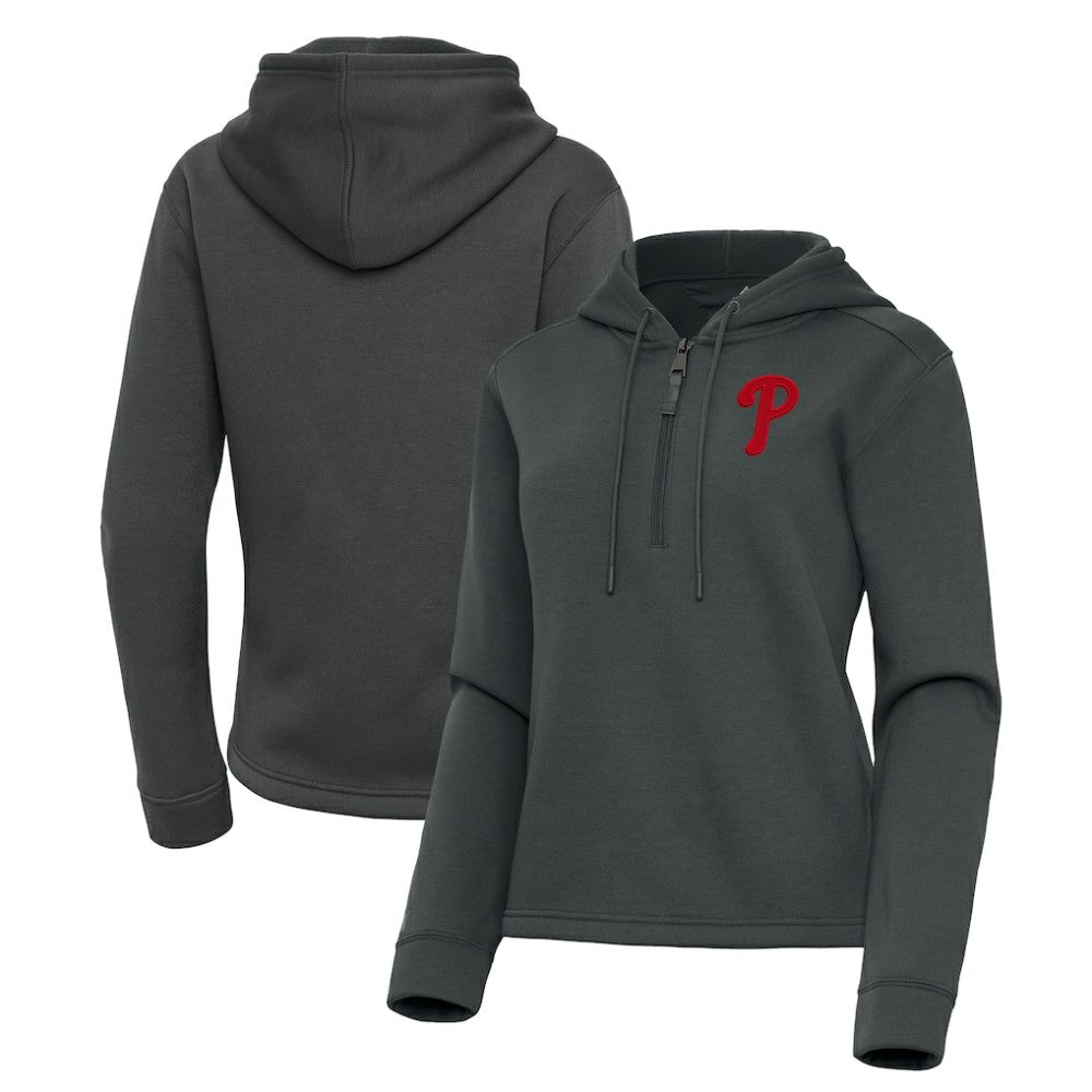 Pewter Philadelphia Phillies Antigua Women's Contemporary Quarter-Zip Hoodie
