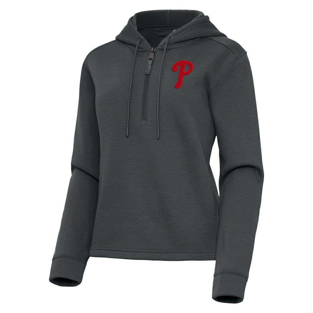 Pewter Philadelphia Phillies Antigua Women's Contemporary Quarter-Zip Hoodie