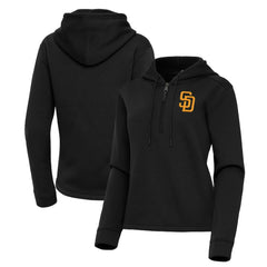 Black San Diego Padres Antigua Women's Contemporary Quarter-Zip Hoodie