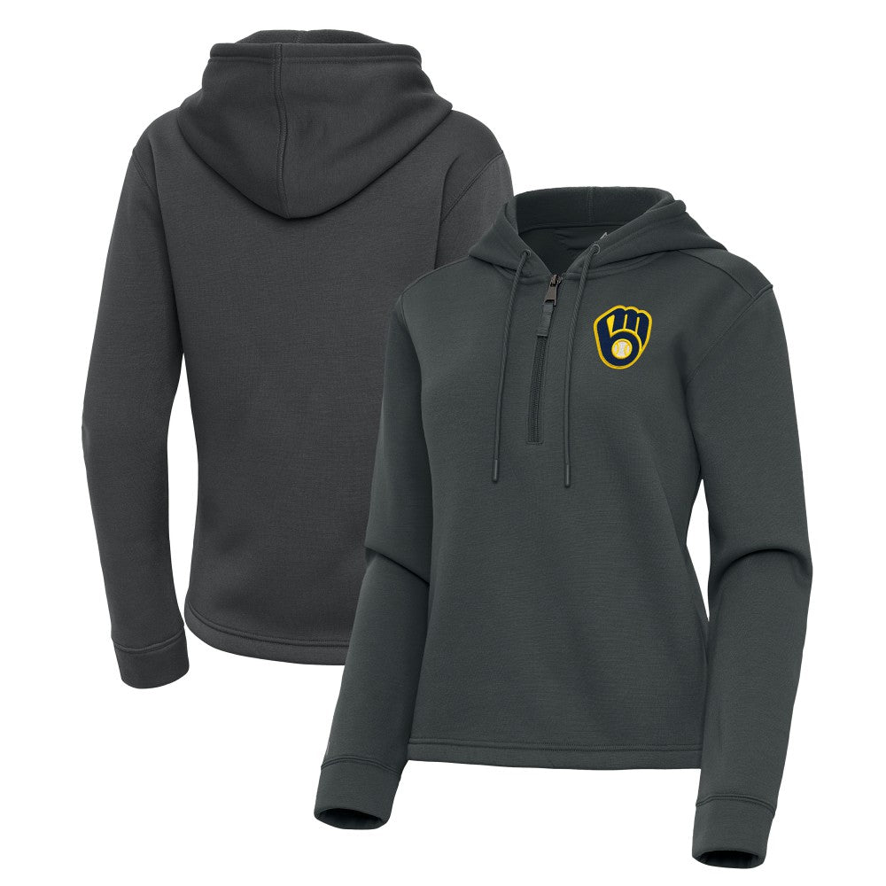 Pewter Milwaukee Brewers Antigua Women's Contemporary Quarter-Zip Hoodie