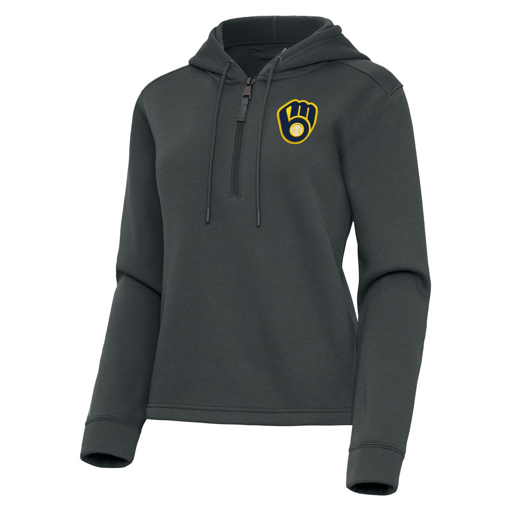 Pewter Milwaukee Brewers Antigua Women's Contemporary Quarter-Zip Hoodie