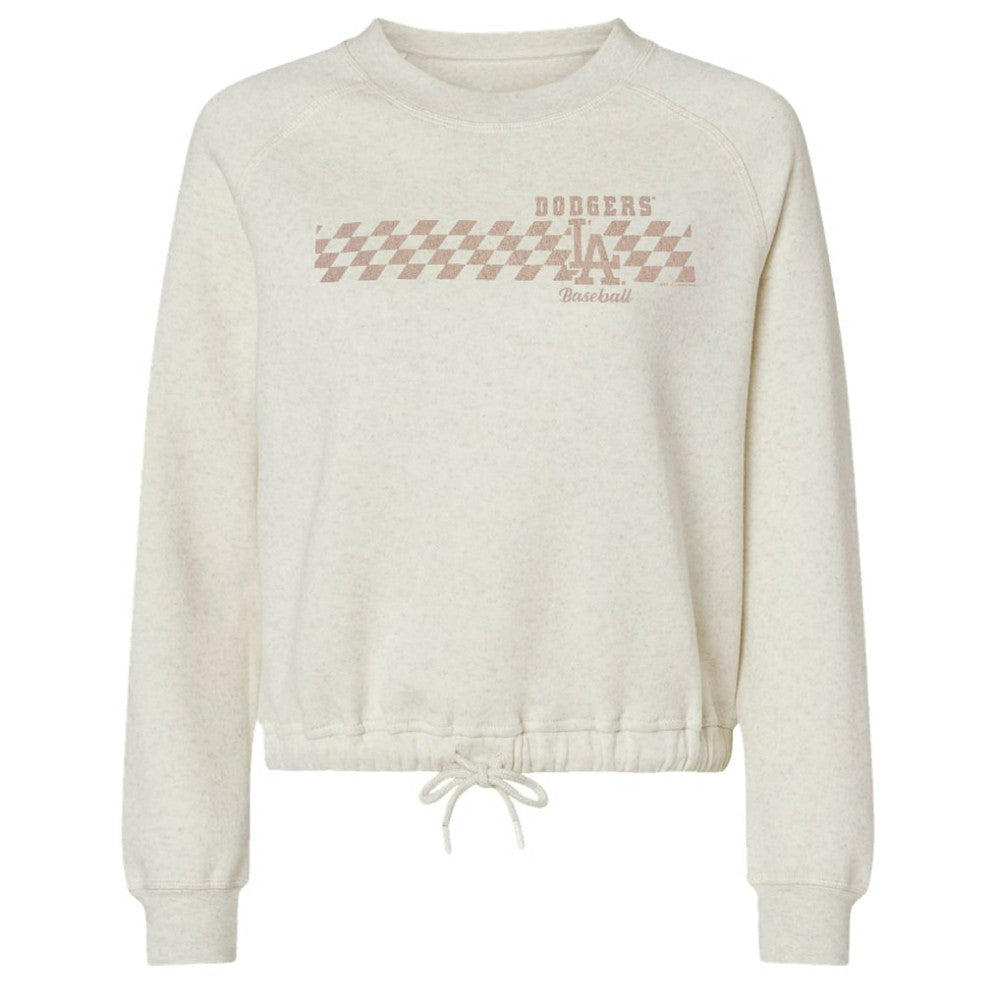Natural Los Angeles Dodgers Soft as a Grape Women's Tonal Checkered Sweatshirt