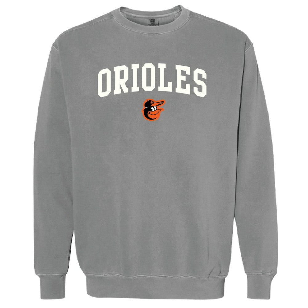 Charcoal Baltimore Orioles Soft as a Grape Women's Pigment Dye Pullover Sweatshirt