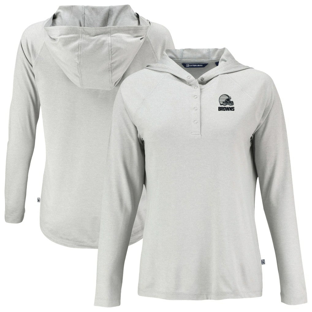Cutter & Buck Women's Coastline Epic Comfort Eco Recycled Quarter-Snap Long Sleeve Hoodie T-Shirt - Cleveland Browns Hoodies