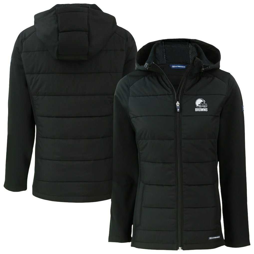 Cutter & Buck Women's Evoke Hybrid Eco Softshell Recycled Full-Zip Hooded Jacket - Cleveland Browns Jackets