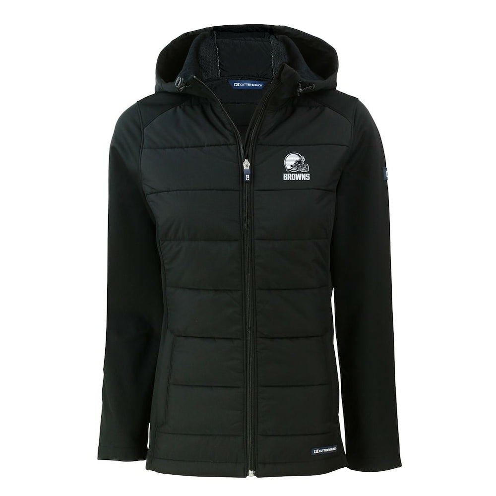 Cutter & Buck Women's Evoke Hybrid Eco Softshell Recycled Full-Zip Hooded Jacket - Cleveland Browns Jackets