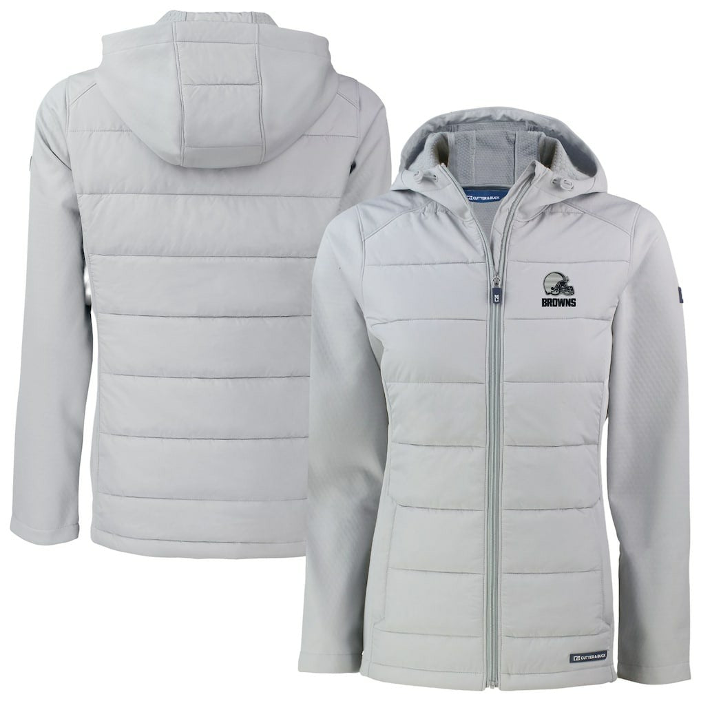 Cutter & Buck Women's Evoke Hybrid Eco Softshell Recycled Full-Zip Hooded Jacket - Cleveland Browns Jackets