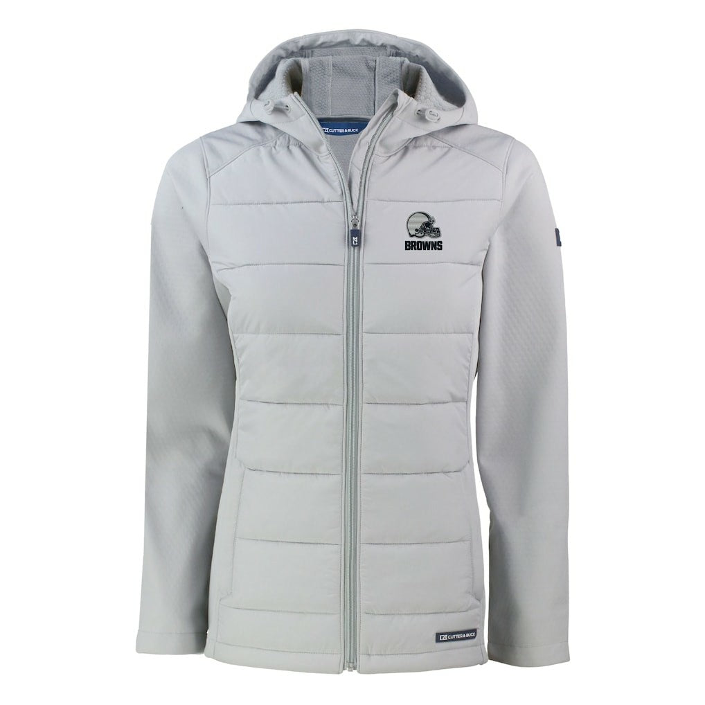 Cutter & Buck Women's Evoke Hybrid Eco Softshell Recycled Full-Zip Hooded Jacket - Cleveland Browns Jackets