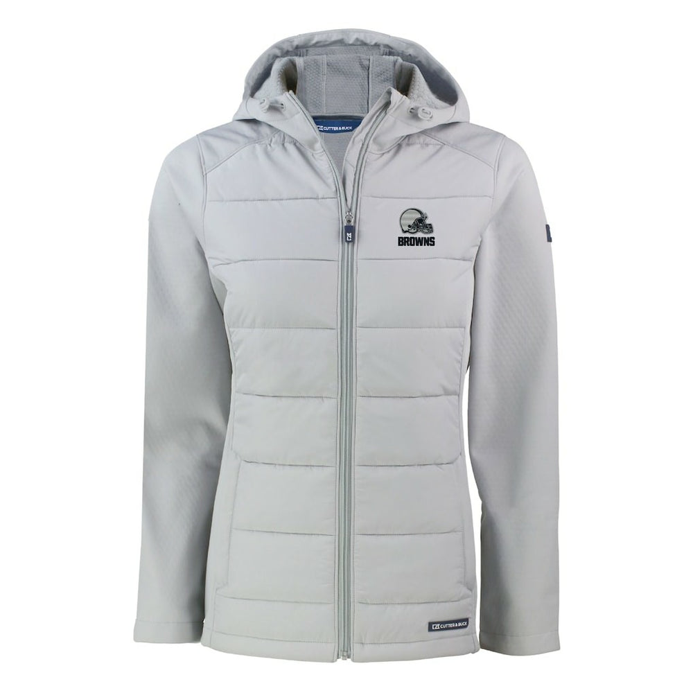 Cutter & Buck Women's Evoke Hybrid Eco Softshell Recycled Full-Zip Hooded Jacket - Cleveland Browns Jackets