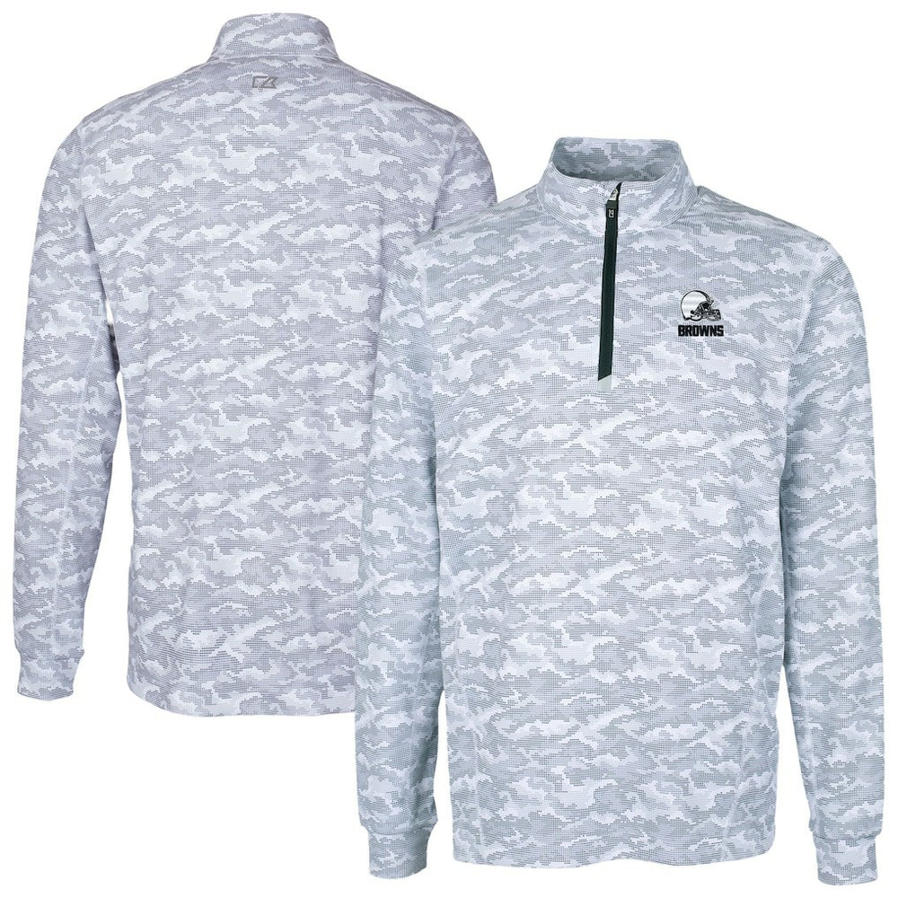 Cutter & Buck Big & Tall Traverse Stretch Eco Camo Print Quarter-Zip Top - Cleveland Browns Tops
