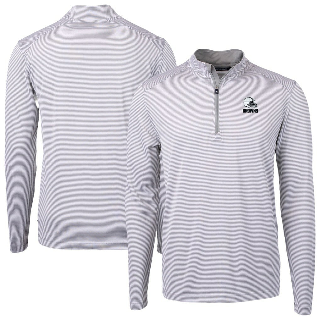 Cutter & Buck Big & Tall Virtue Eco Pique Micro Stripe Recycled Quarter-Zip Pullover Top - Cleveland Browns Pullover
