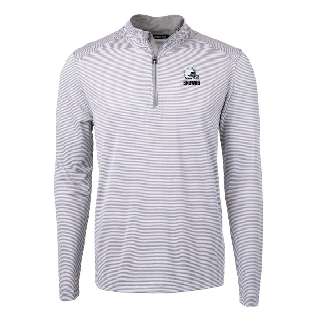 Cutter & Buck Big & Tall Virtue Eco Pique Micro Stripe Recycled Quarter-Zip Pullover Top - Cleveland Browns Pullover