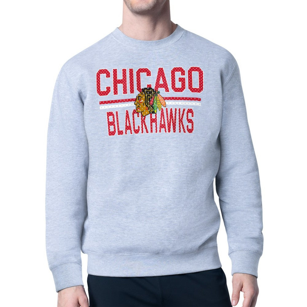 NHL Chicago Blackhawks Starter Mesh Look Team Name Logo Pullover Sweatshirt