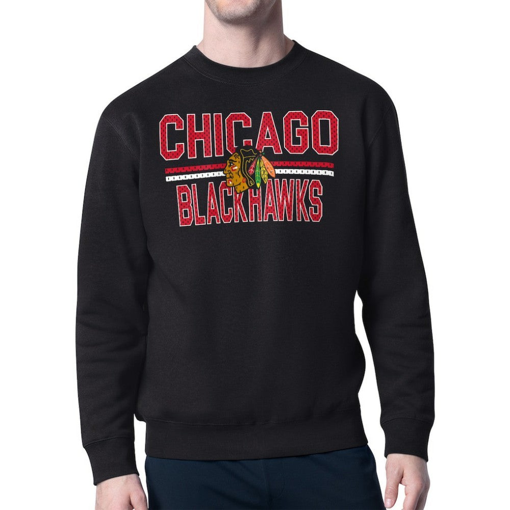 NHL Chicago Blackhawks Starter Mesh Look Team Name Logo Pullover Sweatshirt
