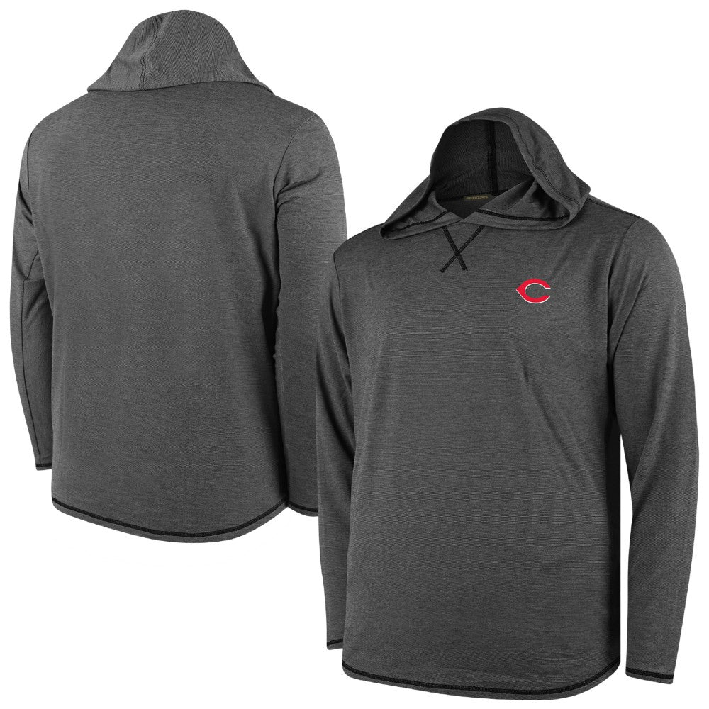 Black Cincinnati Reds Butter Stripe Tri-Blend Long Sleeve Hoodie T-Shirt - Black