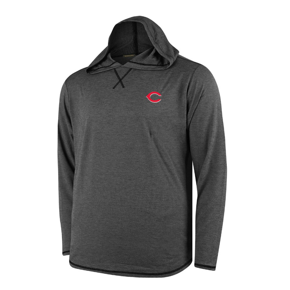 Black Cincinnati Reds Butter Stripe Tri-Blend Long Sleeve Hoodie T-Shirt - Black