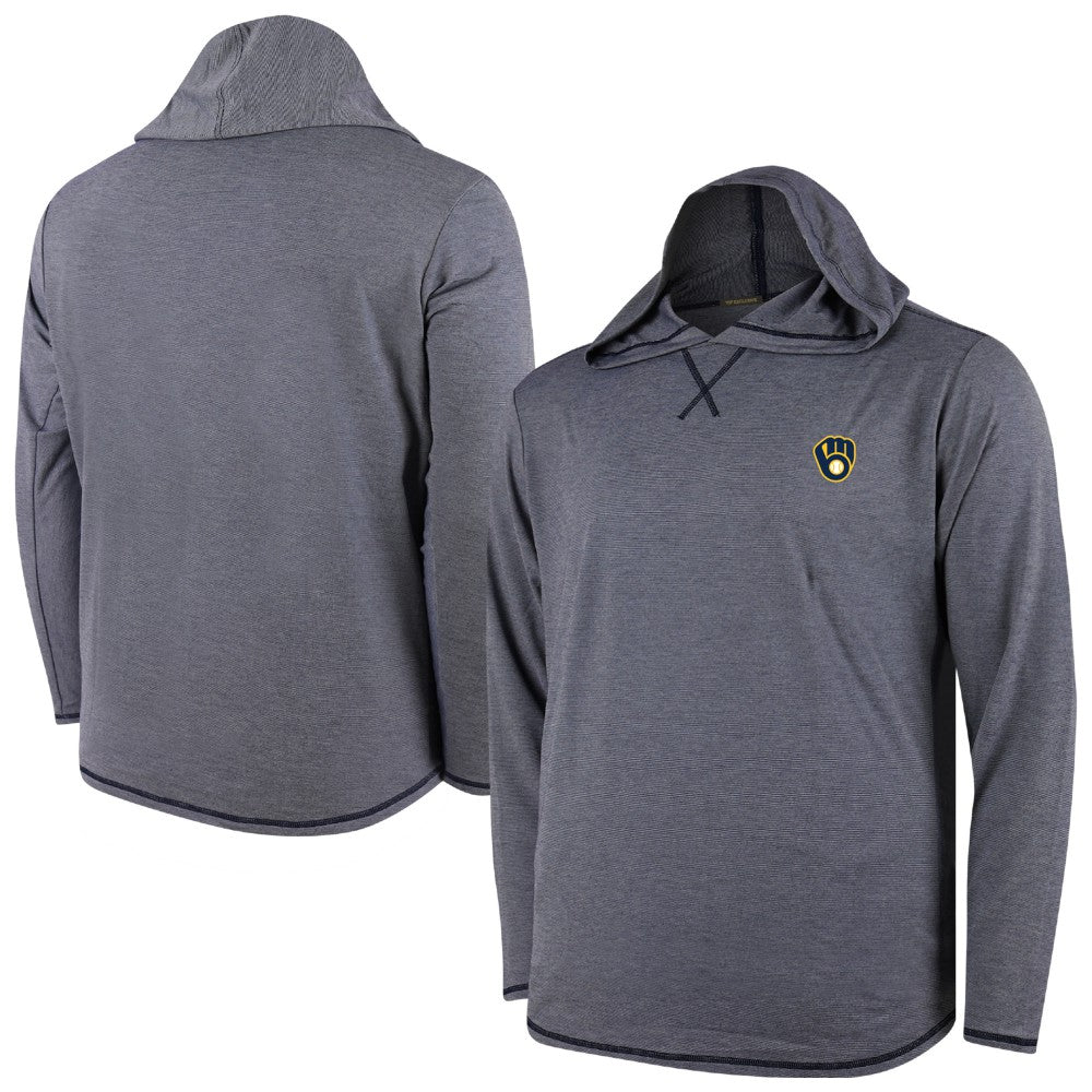 Navy Milwaukee Brewers Butter Stripe Tri-Blend Long Sleeve Hoodie T-Shirt - Navy