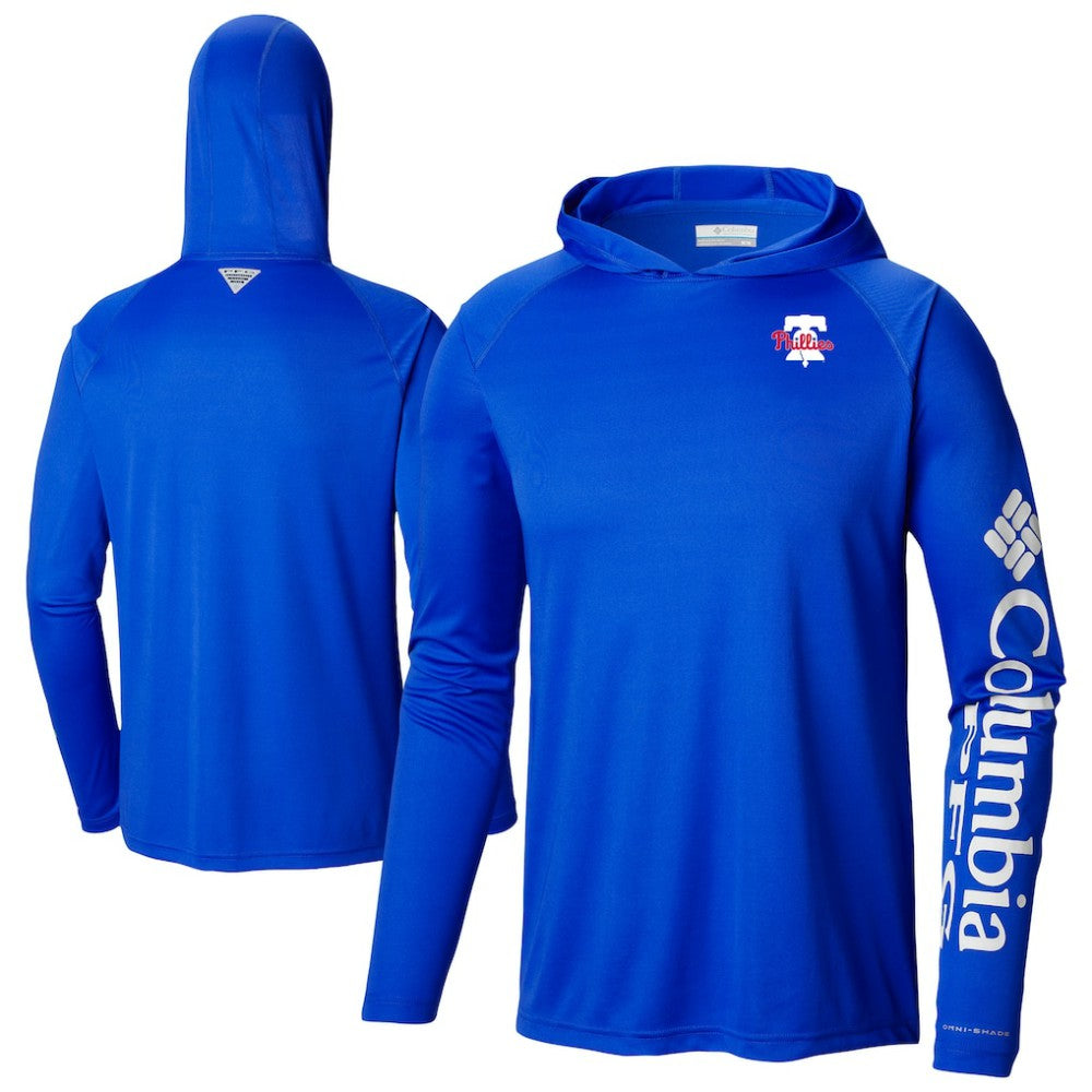 Royal Philadelphia Phillies Columbia Omni-Wick Terminal Tackle Raglan Long Sleeve Hoodie T-Shirt