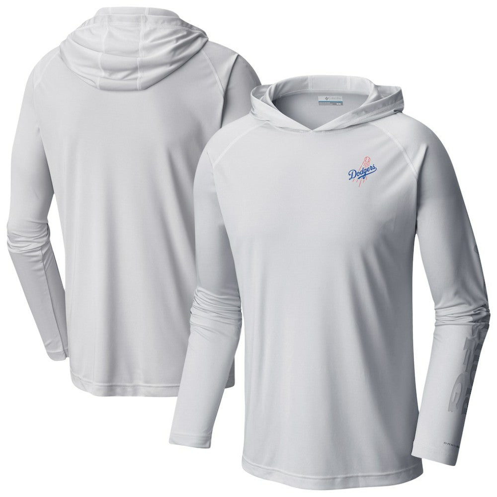 White Los Angeles Dodgers Columbia Omni-Wick Terminal Tackle Raglan Long Sleeve Hoodie T-Shirt