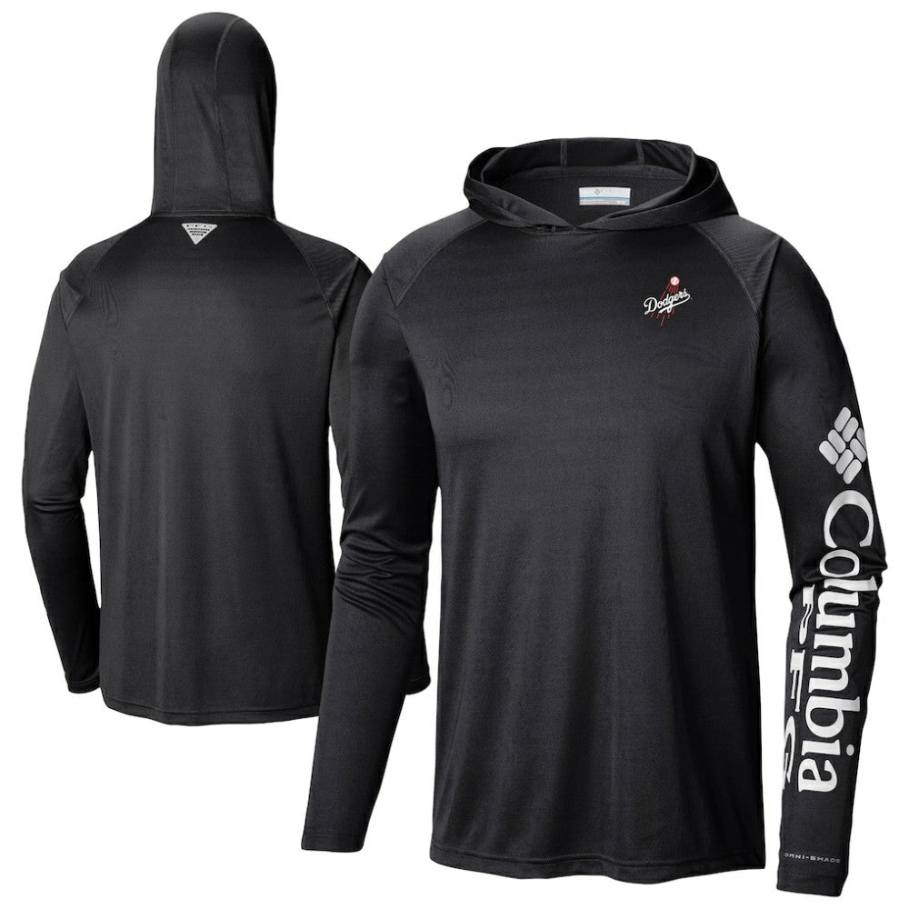 Black Los Angeles Dodgers Columbia Omni-Wick Terminal Tackle Raglan Long Sleeve Hoodie T-Shirt
