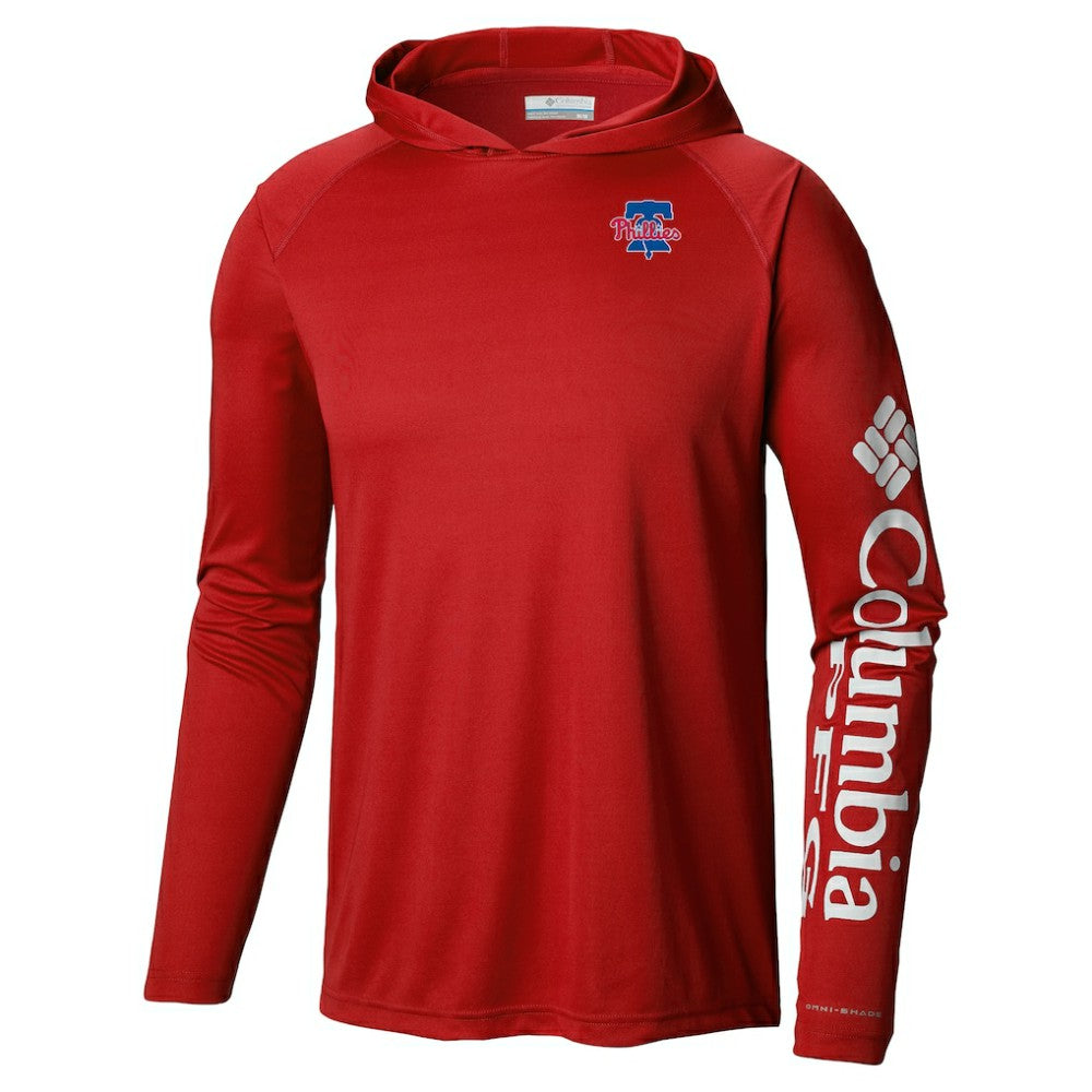 Red Philadelphia Phillies Columbia Omni-Wick Terminal Tackle Raglan Long Sleeve Hoodie T-Shirt