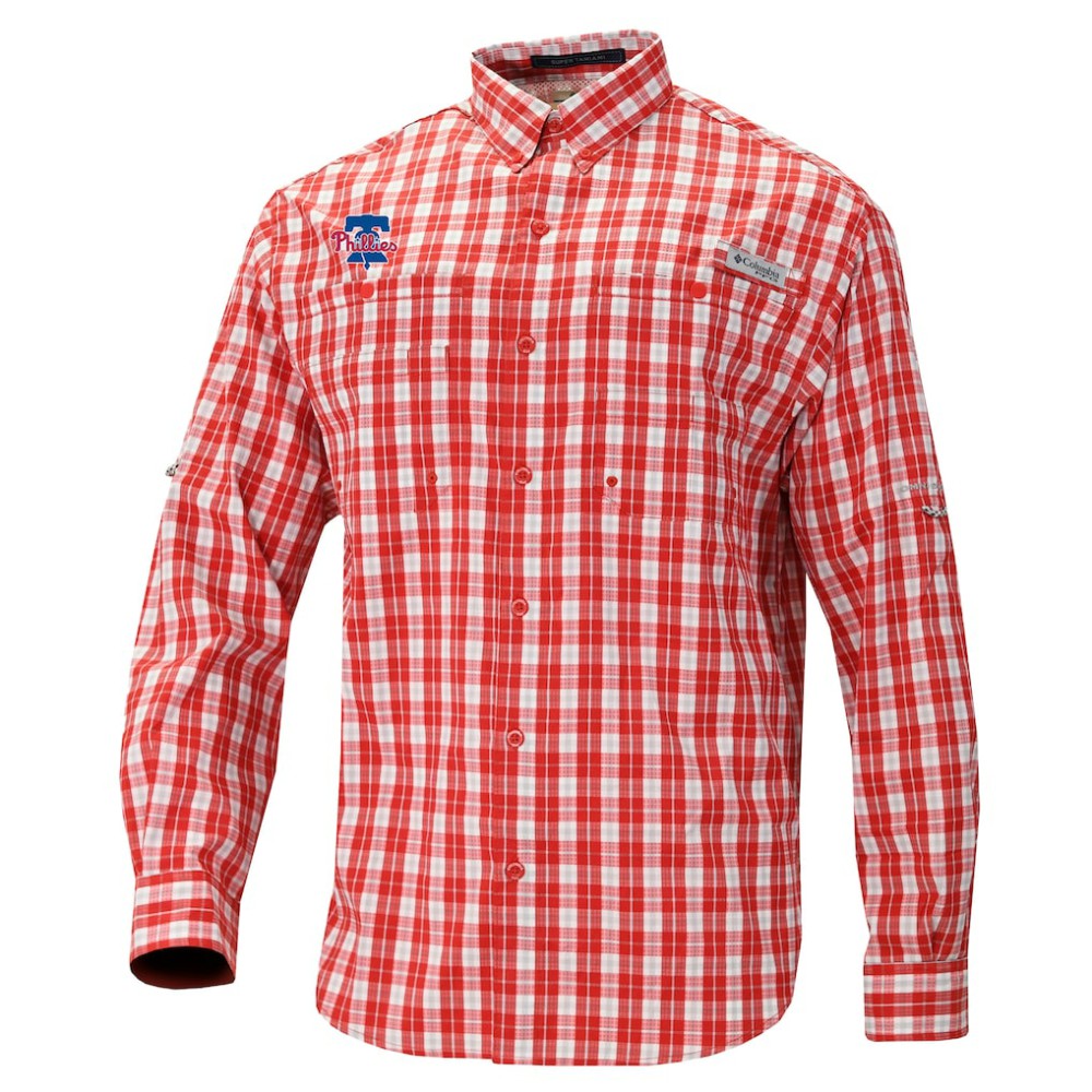Red Philadelphia Phillies Columbia Super Slack Tide Omni-Wick Button-Up Shirt