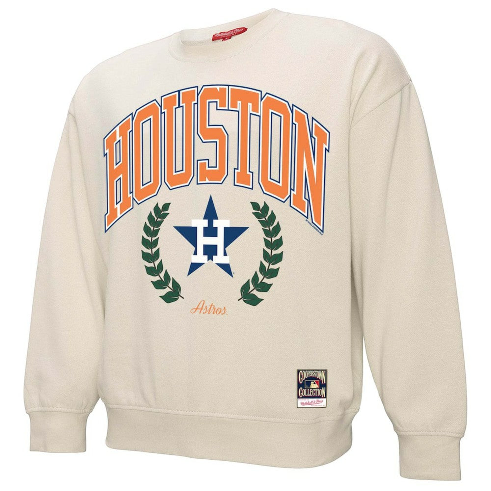 Cream Houston Astros Mitchell & Ness Women's Cooperstown Collection Laurel Crew Pullover Sweatshirt