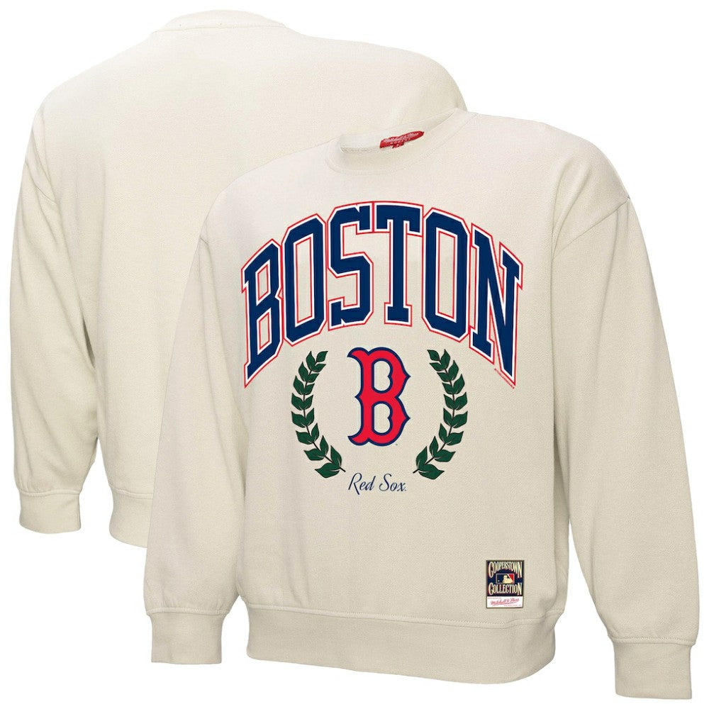 Cream Boston Red Sox Mitchell & Ness Women's Cooperstown Collection Laurel Pullover Sweatshirt