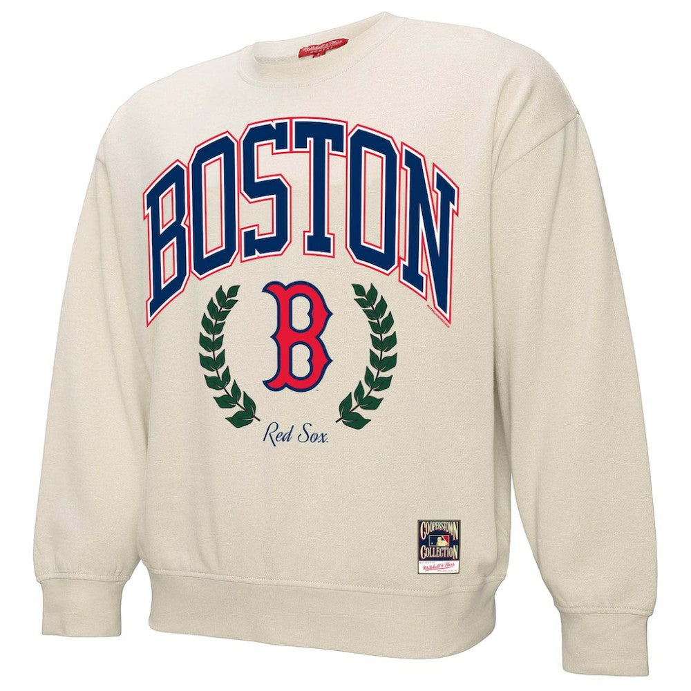 Cream Boston Red Sox Mitchell & Ness Women's Cooperstown Collection Laurel Pullover Sweatshirt
