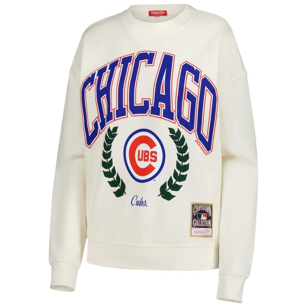 Cream Chicago Cubs Mitchell & Ness Women's Cooperstown Collection Laurel Pullover Sweatshirt