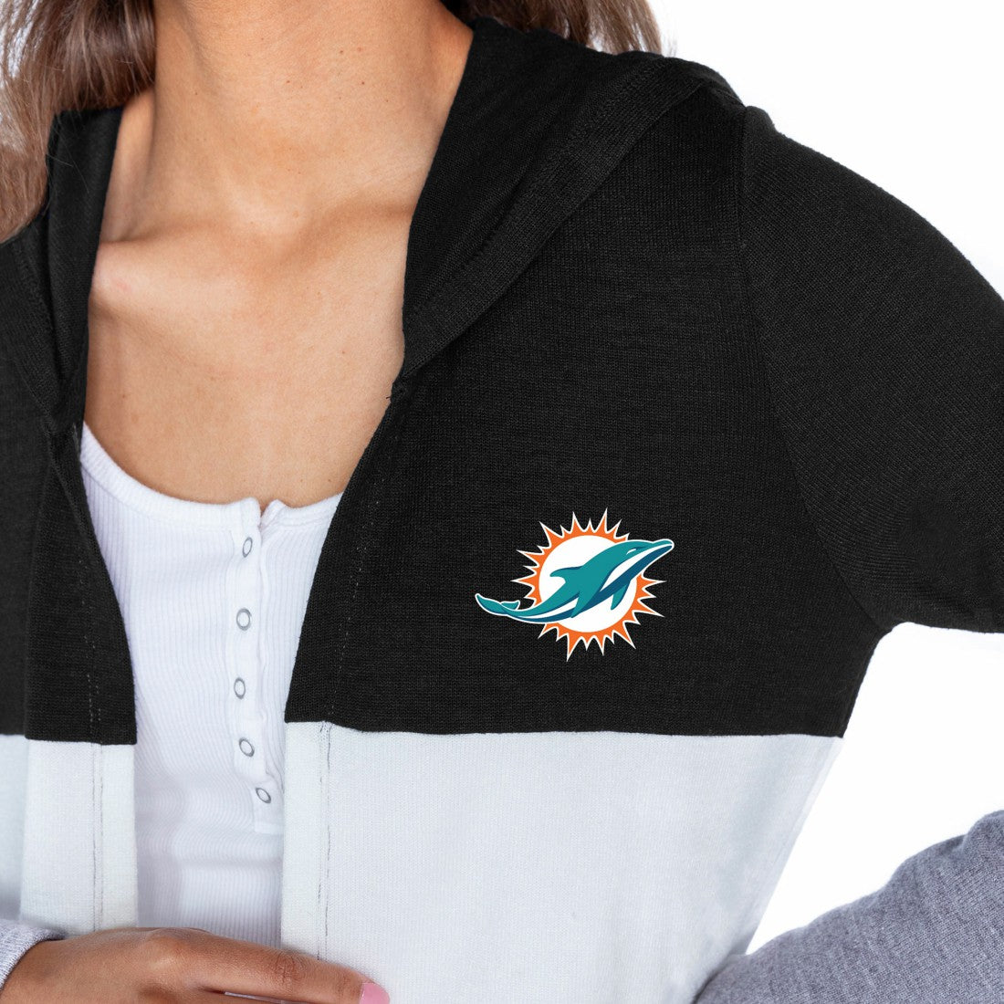 Gameday Couture Women's Tri-Blend Color Block Lightweight Cardigan Hoodie - Miami Dolphins Hoodies