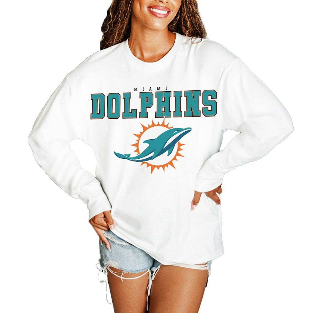 Gameday Couture Women's Big Goals Oversized Long Sleeve T-Shirt - Miami Dolphins T-shirts