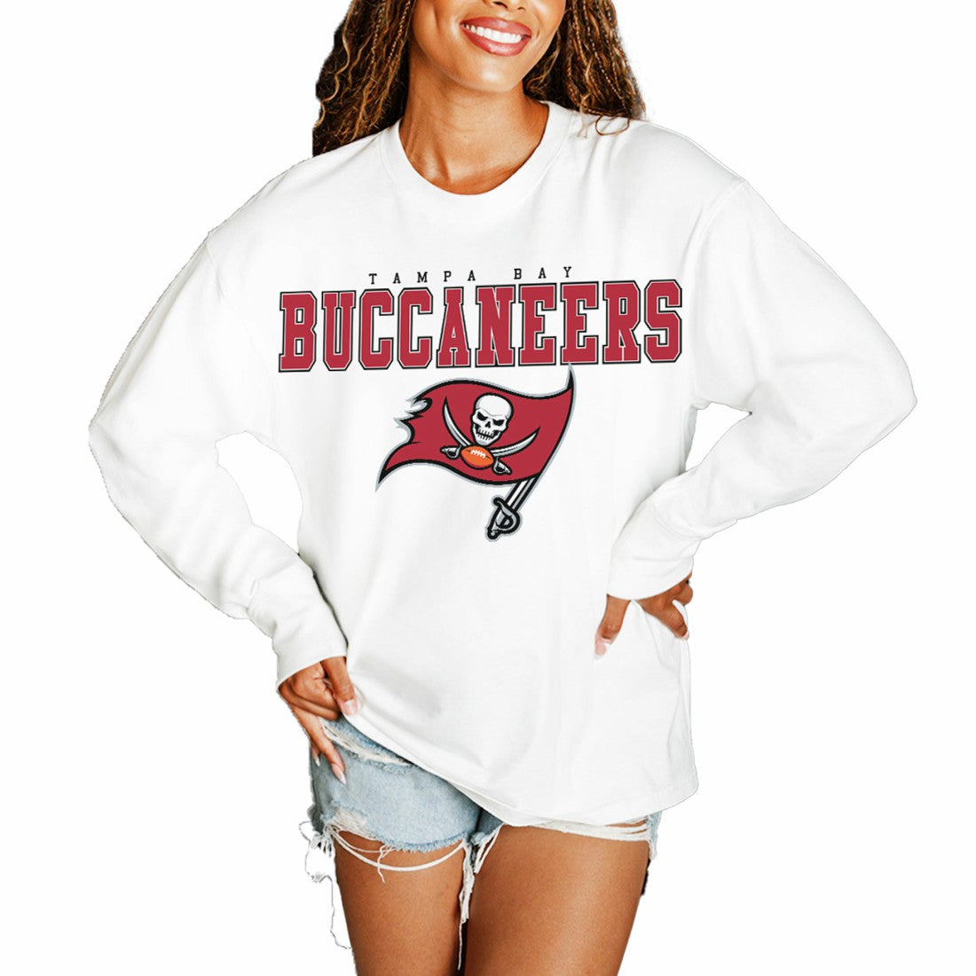 Gameday Couture Women's Big Goals Oversized Long Sleeve T-Shirt - Tampa Bay Buccaneers T-shirts